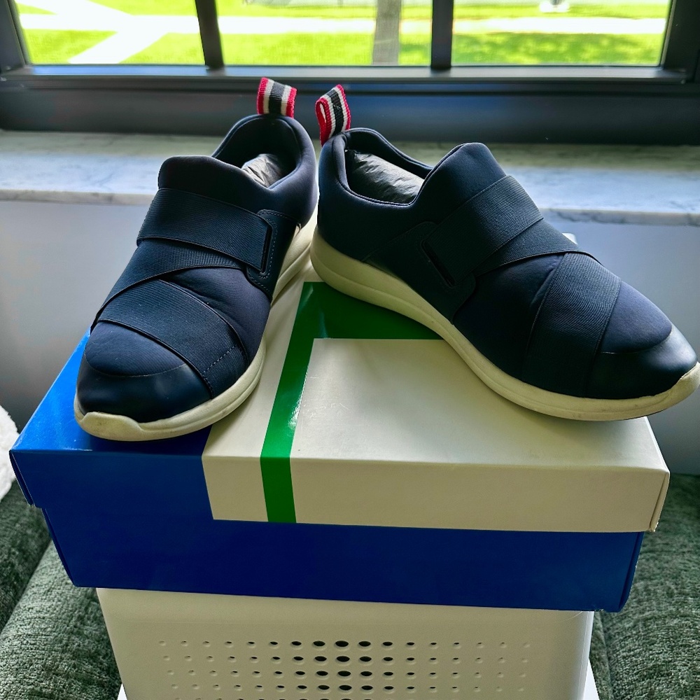 Tory Burch Sport navy blue neoprene sneakers, size 7.5